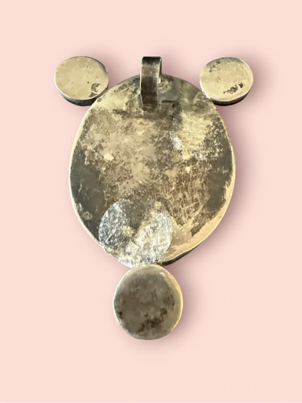 Vintage Sterling Silver Style Unakite & Pink Cabochon Statement Pendant